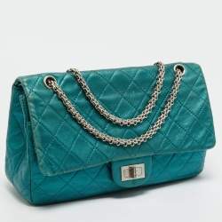 Pre Owned Chanel Teal Green Quilted Patent Leather Classic 227 Reissue 2.55 Flap Bag