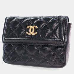 Pre Owned Chanel Black Quilted Shiny Aged Calfskin Waist Belt Bag