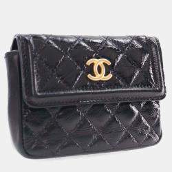 Pre Owned Chanel Black Quilted Shiny Aged Calfskin Waist Belt Bag