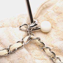 Pre Owned Chanel White Tweed Boucle Knitting Top Handle Bag
