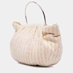 Pre Owned Chanel White Tweed Boucle Knitting Top Handle Bag