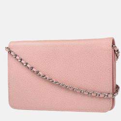 Pre Owned Chanel Timeless Pink Caviar Leather Wallet on Chain