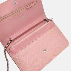 Pre Owned Chanel Timeless Pink Caviar Leather Wallet on Chain