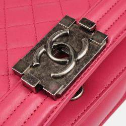 Pre Owned Chanel Boy Chanel Pink Calfskin Chain Shoulder Bag