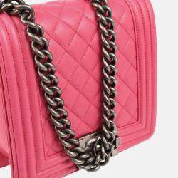 Pre Owned Chanel Boy Chanel Pink Calfskin Chain Shoulder Bag