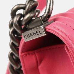 Pre Owned Chanel Boy Chanel Pink Calfskin Chain Shoulder Bag