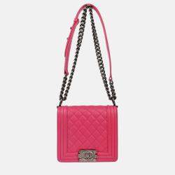 Pre Owned Chanel Boy Chanel Pink Calfskin Chain Shoulder Bag