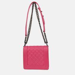 Pre Owned Chanel Boy Chanel Pink Calfskin Chain Shoulder Bag