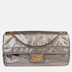 Pre Owned Chanel Mademoiselle Champagne Gold Perforated Leather Shoulder Bag
