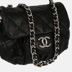 Pre Owned Chanel Chain Around Black Leather Shoulder Bag