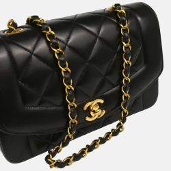 Pre Owned Chanel Diana Small Black Lambskin Shoulder Bag