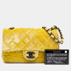 Pre Owned Chanel Yellow Mini Rectangular Classic Velvet Single Flap Bag
