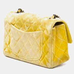 Pre Owned Chanel Yellow Mini Rectangular Classic Velvet Single Flap Bag