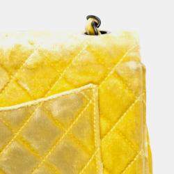 Pre Owned Chanel Yellow Mini Rectangular Classic Velvet Single Flap Bag