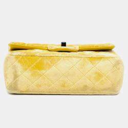 Pre Owned Chanel Yellow Mini Rectangular Classic Velvet Single Flap Bag