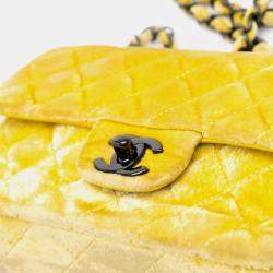 Pre Owned Chanel Yellow Mini Rectangular Classic Velvet Single Flap Bag