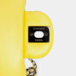 Pre Owned Chanel Yellow Mini Rectangular Classic Velvet Single Flap Bag