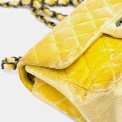 Pre Owned Chanel Yellow Mini Rectangular Classic Velvet Single Flap Bag