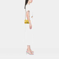 Pre Owned Chanel Yellow Mini Rectangular Classic Velvet Single Flap Bag
