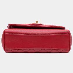 Pre Owned Chanel Red Small Quilted Lambskin Chain Link Flap Bag
