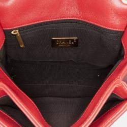 Pre Owned Chanel Red Small Quilted Lambskin Chain Link Flap Bag