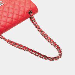 Pre Owned Chanel Red Medium Classic Caviar Double Flap