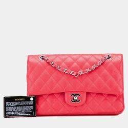Pre Owned Chanel Red Medium Classic Caviar Double Flap