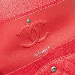Pre Owned Chanel Red Medium Classic Caviar Double Flap