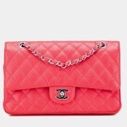 Pre Owned Chanel Red Medium Classic Caviar Double Flap