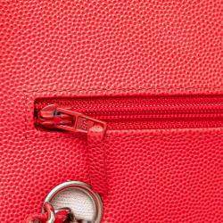 Pre Owned Chanel Red Medium Classic Caviar Double Flap