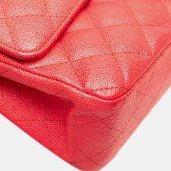 Pre Owned Chanel Red Medium Classic Caviar Double Flap