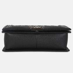 Pre Owned Chanel Black Quilted Caviar Medium Boy Handbag