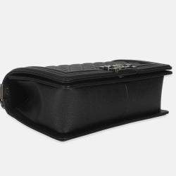 Pre Owned Chanel Black Quilted Caviar Medium Boy Handbag
