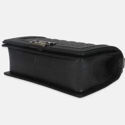 Pre Owned Chanel Black Quilted Caviar Medium Boy Handbag