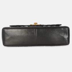 Pre Owned Chanel Vintage Black Lambskin Vertical Stitch Jumbo XL Flap Bag