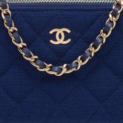 Pre Owned Chanel Blue Quilted Fabric Double Zip WOC Crossbody Bag