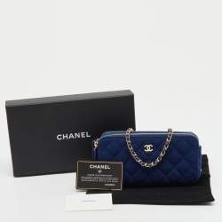Pre Owned Chanel Blue Quilted Fabric Double Zip WOC Crossbody Bag
