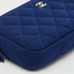 Pre Owned Chanel Blue Quilted Fabric Double Zip WOC Crossbody Bag