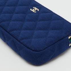 Pre Owned Chanel Blue Quilted Fabric Double Zip WOC Crossbody Bag