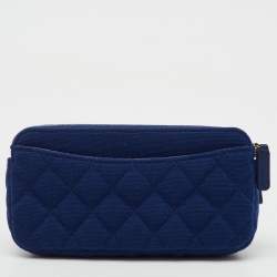 Pre Owned Chanel Blue Quilted Fabric Double Zip WOC Crossbody Bag