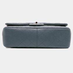 Pre Owned Chanel Blue Jumbo Classic Caviar Double Flap