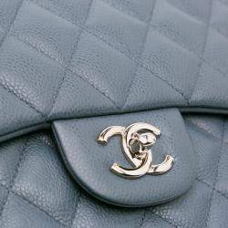 Pre Owned Chanel Blue Jumbo Classic Caviar Double Flap