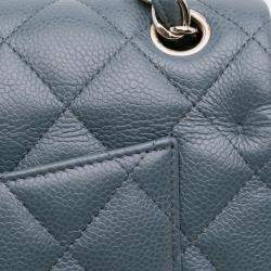 Pre Owned Chanel Blue Jumbo Classic Caviar Double Flap