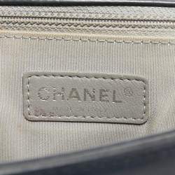 Pre Owned Chanel Navy Blue Chevron Leather New Medium Boy Flap Bag