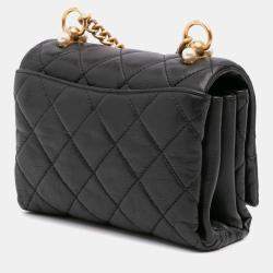 Pre Owned Chanel Black Mini Quilted Calfskin Pearl CC Accordion Flap