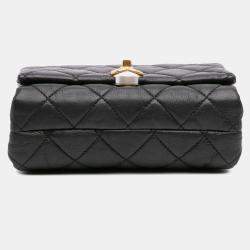 Pre Owned Chanel Black Mini Quilted Calfskin Pearl CC Accordion Flap