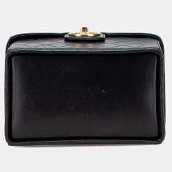 Pre Owned Chanel Black CC Stitched Calfskin Turnlock Vanity Case