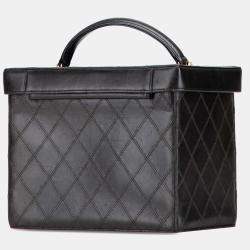 Pre Owned Chanel Black CC Stitched Calfskin Turnlock Vanity Case