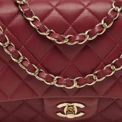 Pre Owned Chanel Red Quilted Leather Medium Classic Double Flap Bag