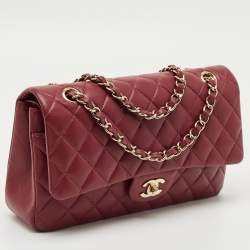 Pre Owned Chanel Red Quilted Leather Medium Classic Double Flap Bag